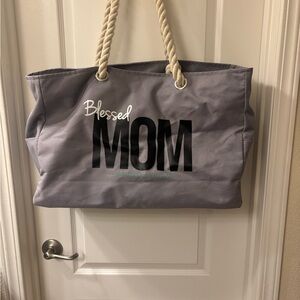 Gray 'Blessed Mom' Tote Bag